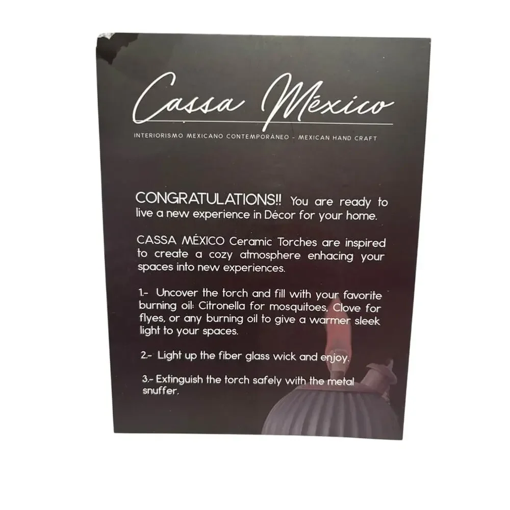 Cassa México Ceramic Refillable Outdoor Patio Torch lantern l New in box